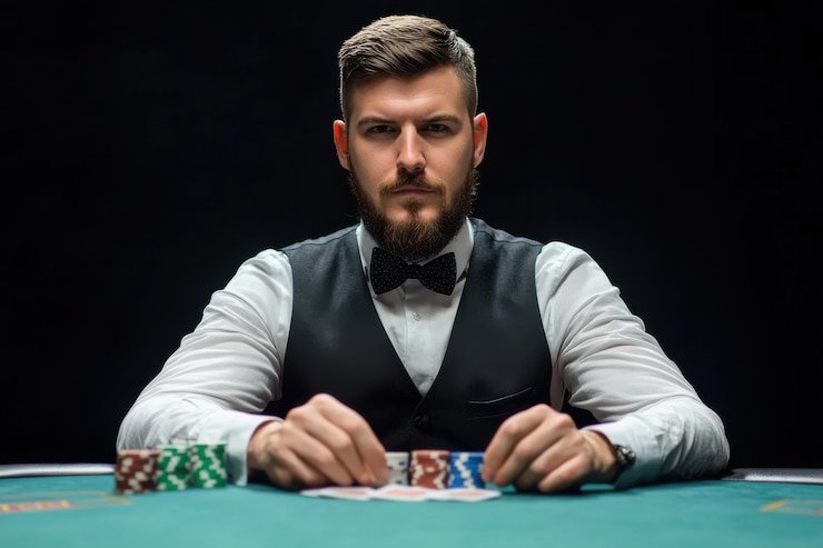 Antarmuka demo blackjack dengan dealer langsung dan tombol aksi